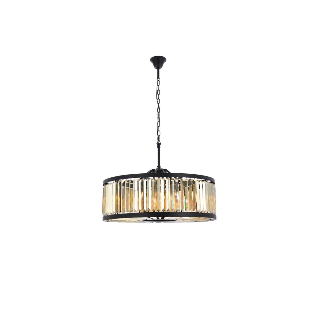 Chelsea 10 light Matte Black Chandelier Golden Teak (Smoky) Royal Cut Crystal. Picture 1