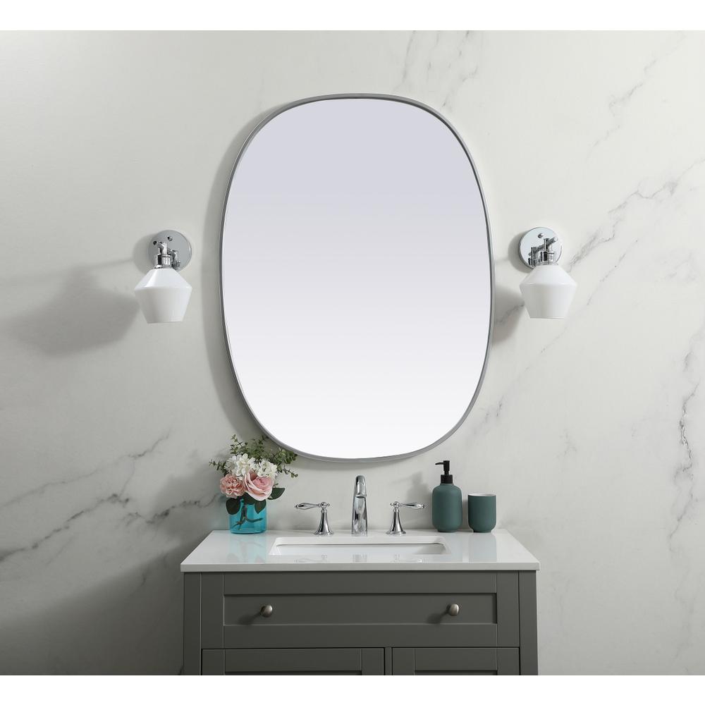 Metal Frame Oval Mirror 30x40 Inch in Silver. Picture 11