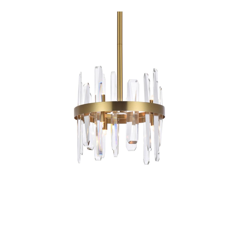 Serena 12 inch crystal round pendant in satin gold. Picture 2