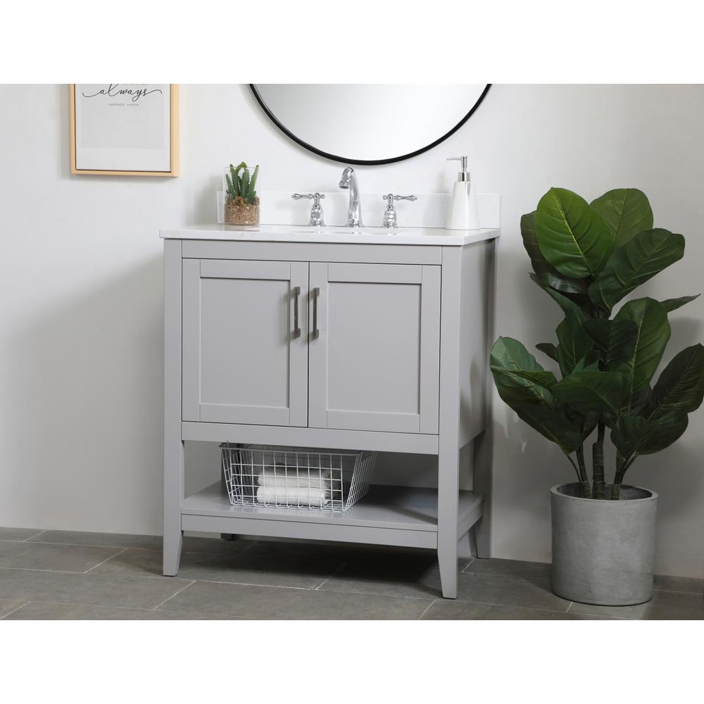 30 inch Single Bathroom Vanity in Grey with Backsplash. Picture 2