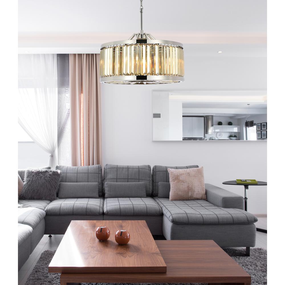 Chelsea 8 light polished nickel Chandelier Golden Teak (Smoky) Royal Cut Crystal. Picture 8