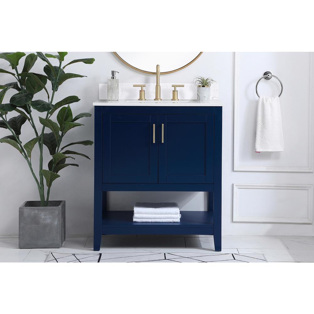 30 inch Single Bathroom Vanity in Blue with Backsplash. Picture 14
