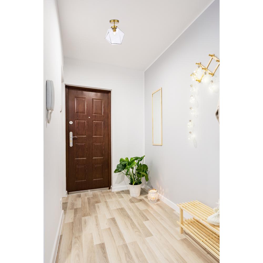 Lawrence 1 light brass and clear glass flush mount. Picture 9