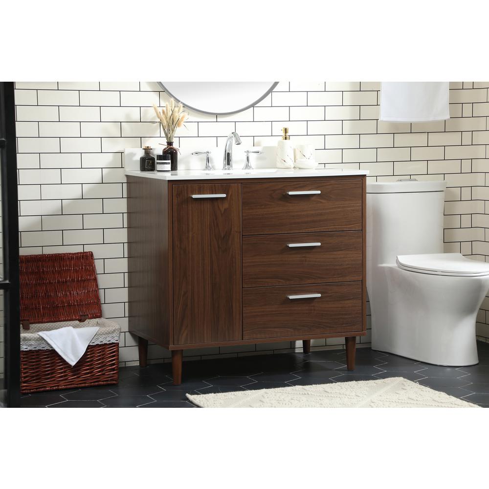 36 inch bathroom vanity in Walnut with backsplash. Picture 2