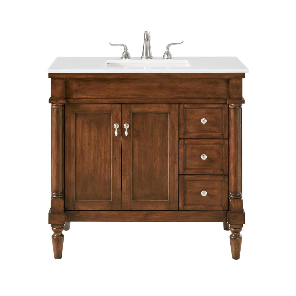 36 inch Single Bathroom vanity in Walnut with ivory white engineered marble. Picture 12