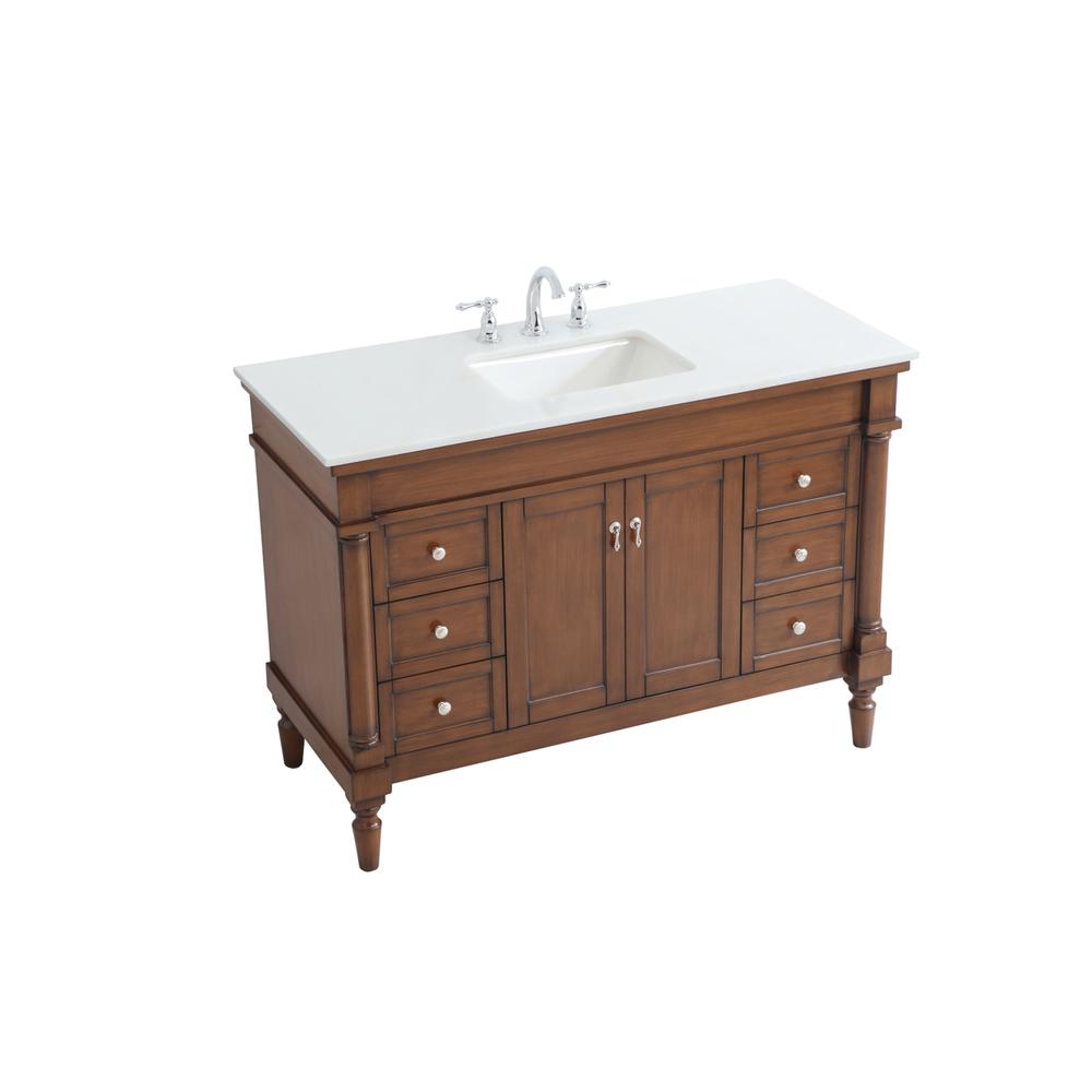 48 inch Single Bathroom vanity in Walnut with ivory white engineered marble. Picture 8