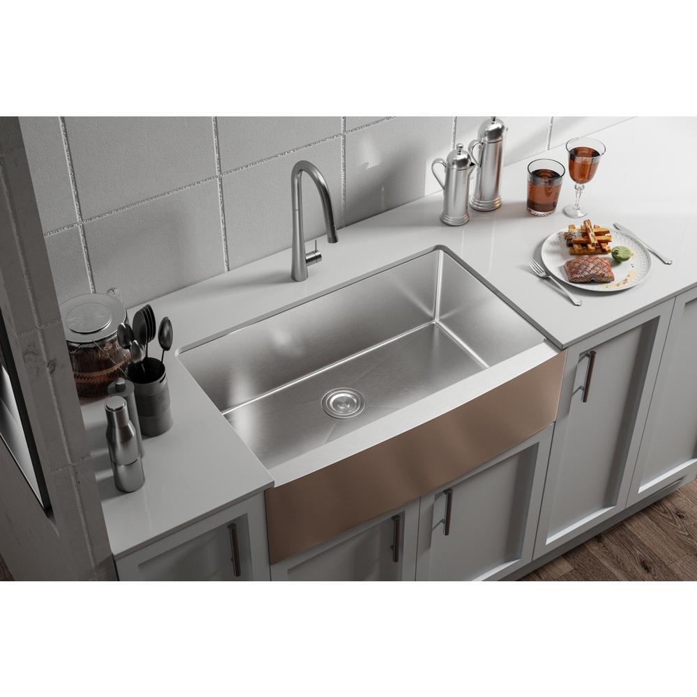 Stainless Steel farmhouse kitchen sink L33'' x W21'' x H10". Picture 3