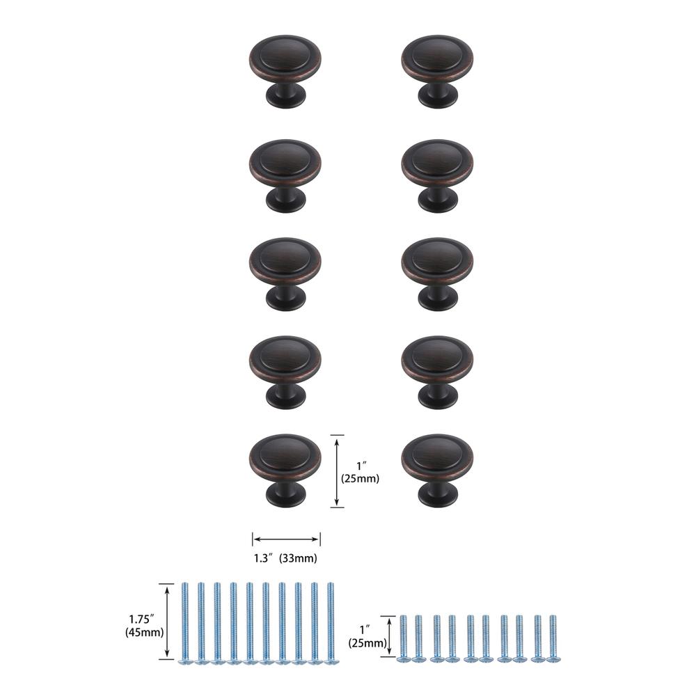 Logyn 1.3" Diameter Oil-rubbed Bronze Mushroom Knob Multipack (Set of 10). Picture 5