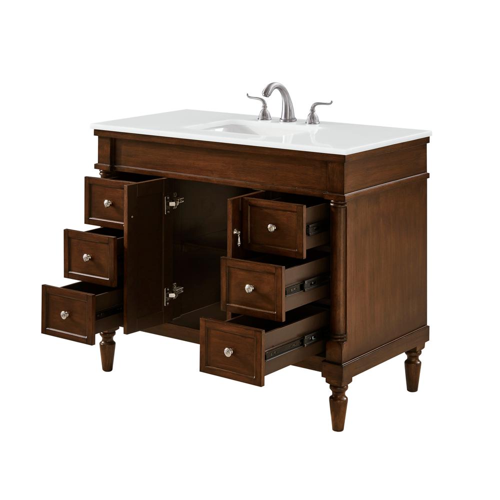 42 inch Single Bathroom vanity in Walnut with ivory white engineered marble. Picture 3