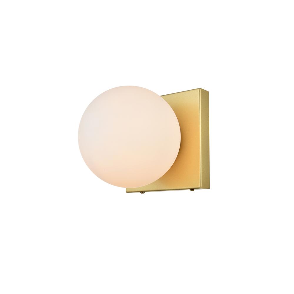Jaylin 1 light Brass and frosted white Bath Sconce. Picture 2