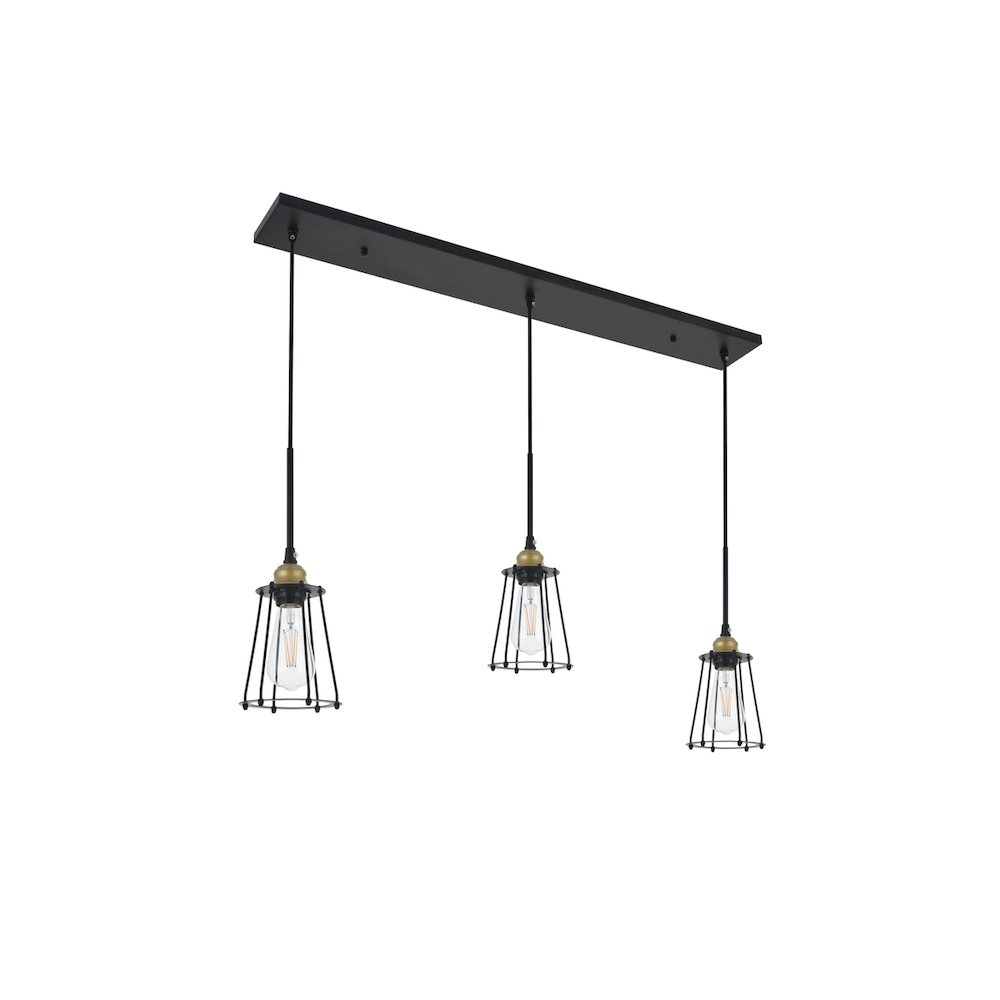 Auspice 3 Light Brass And Black Pendant. Picture 8