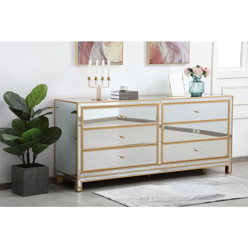 Reflexion 72 in. mirrored six drawer chest in gold. Picture 2