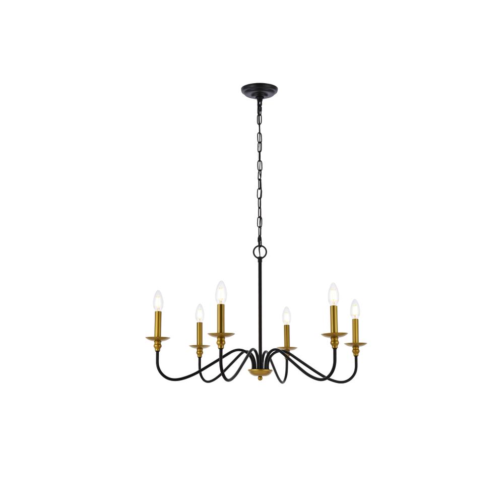 Rohan 30 inch chandelier in matte black and brass. Picture 1