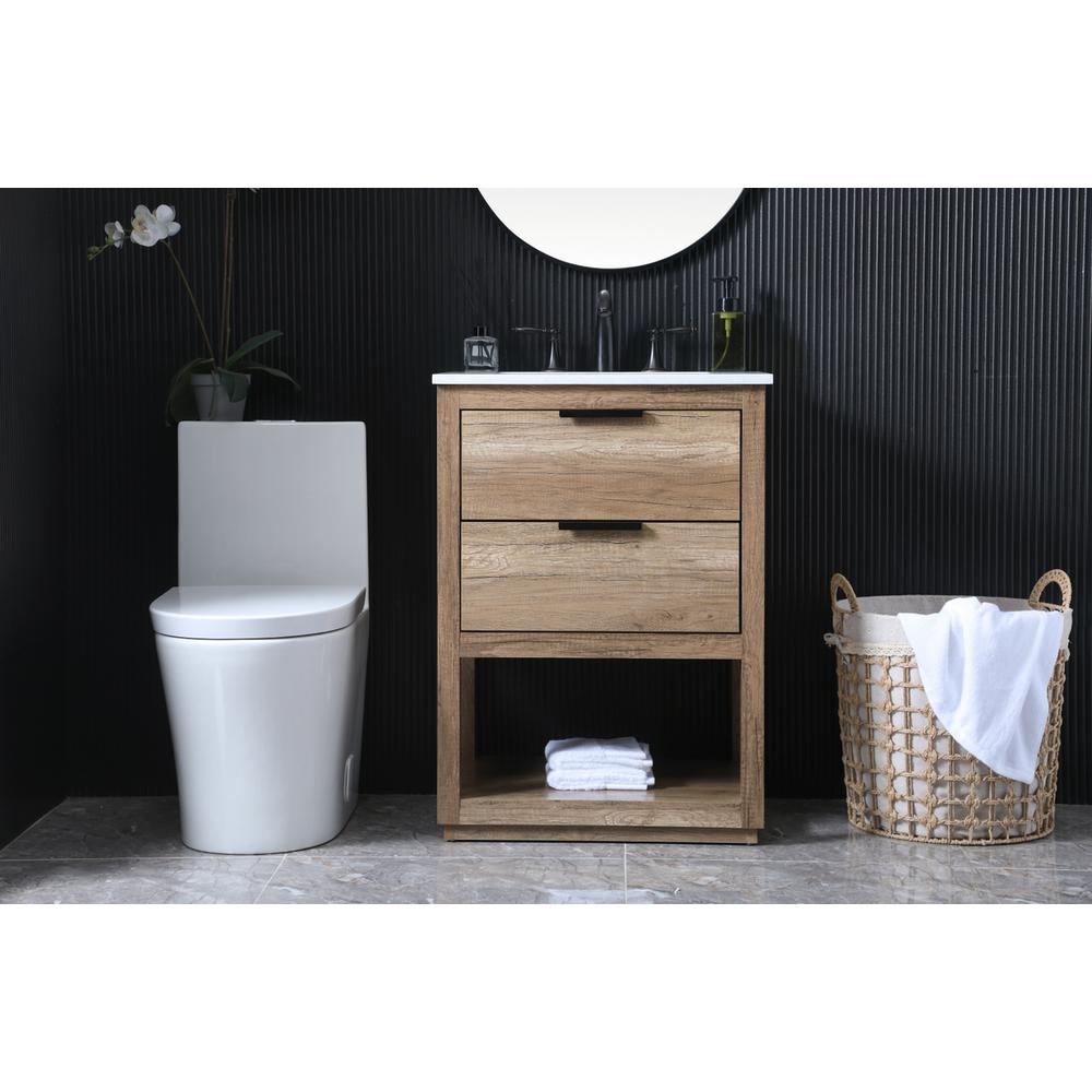 24 Inch SIngle Bathroom Vanity In Natural Oak. Picture 14