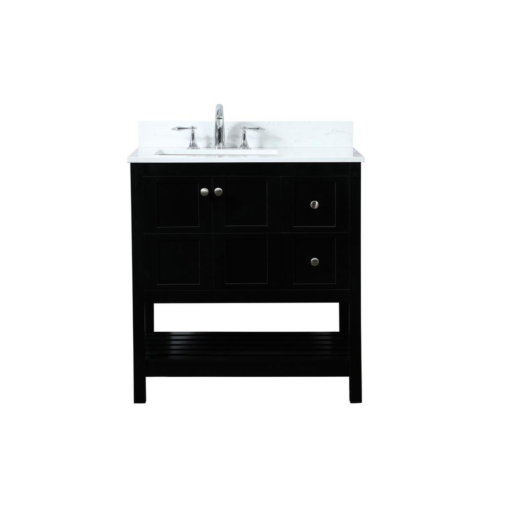 32 inch Single bathroom vanity in black with backsplash. Picture 1