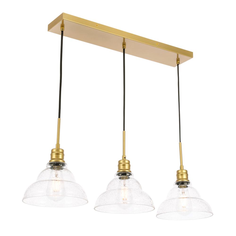 Clive 3 light Brass and Clear seeded glass pendant. Picture 5