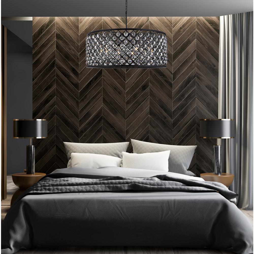 Madison 10 light Matte Black Chandelier Silver Shade (Grey) Royal Cut Crystal. Picture 8