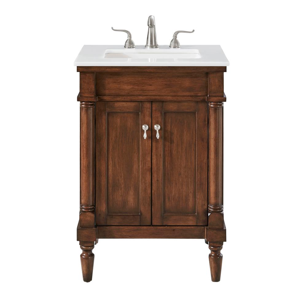 24 inch Single Bathroom vanity in Walnut with ivory white engineered marble. Picture 12