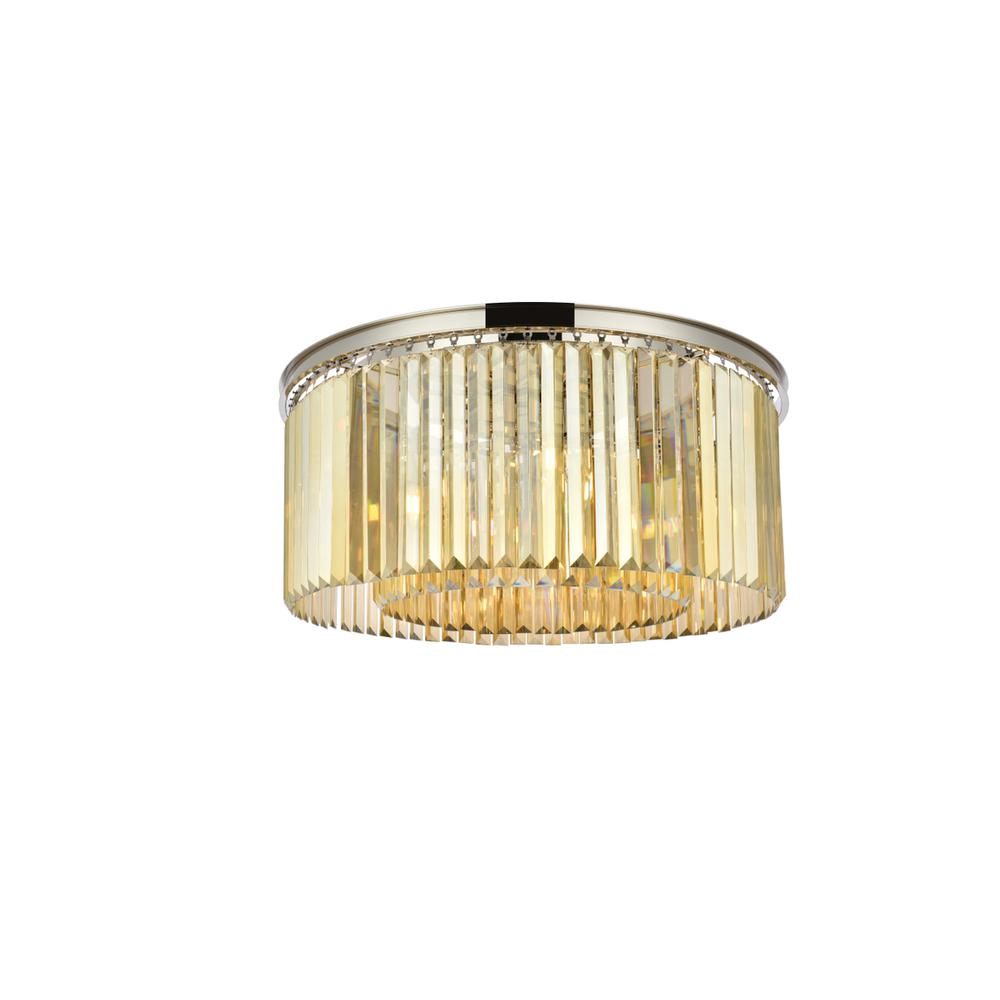 Sydney 8 light polished nickel Flush Mount Golden Teak (Smoky) Royal Cut Crystal. Picture 1