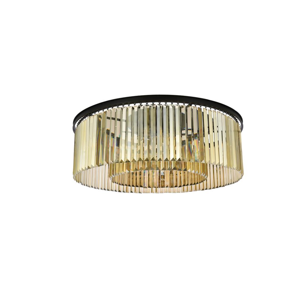 Sydney 10 light Matte Black Flush Mount Golden Teak (Smoky) Royal Cut Crystal. Picture 6