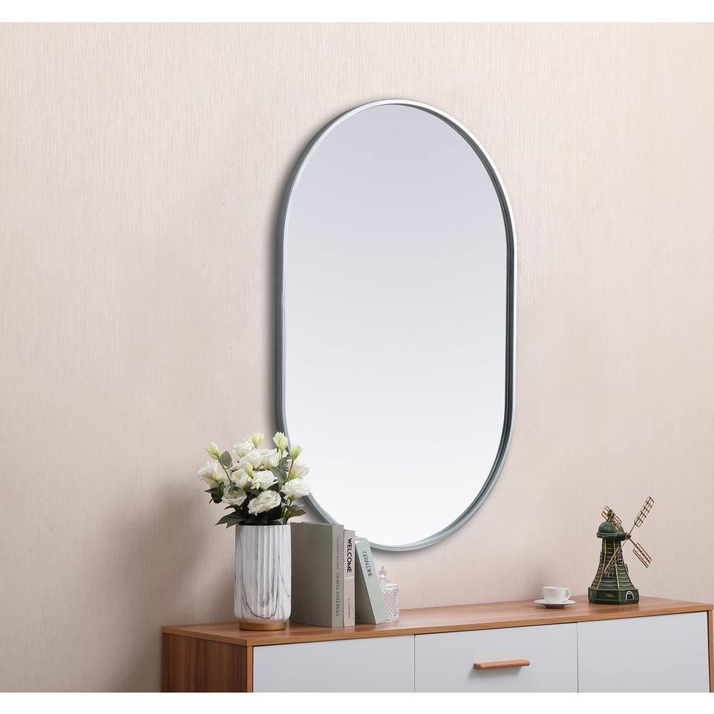 Metal Frame Oval Mirror 24x36 Inch in Silver. Picture 4