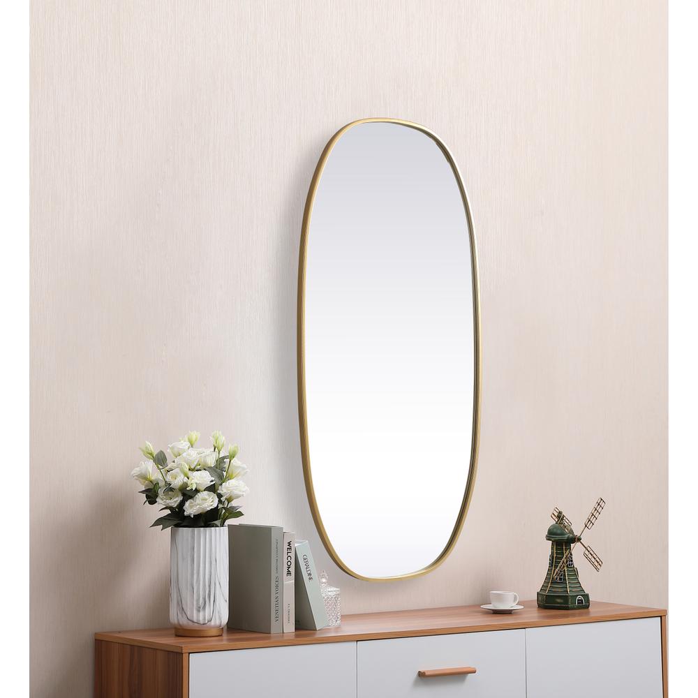 Metal Frame Oval Mirror 24x48 Inch in Brass. Picture 4