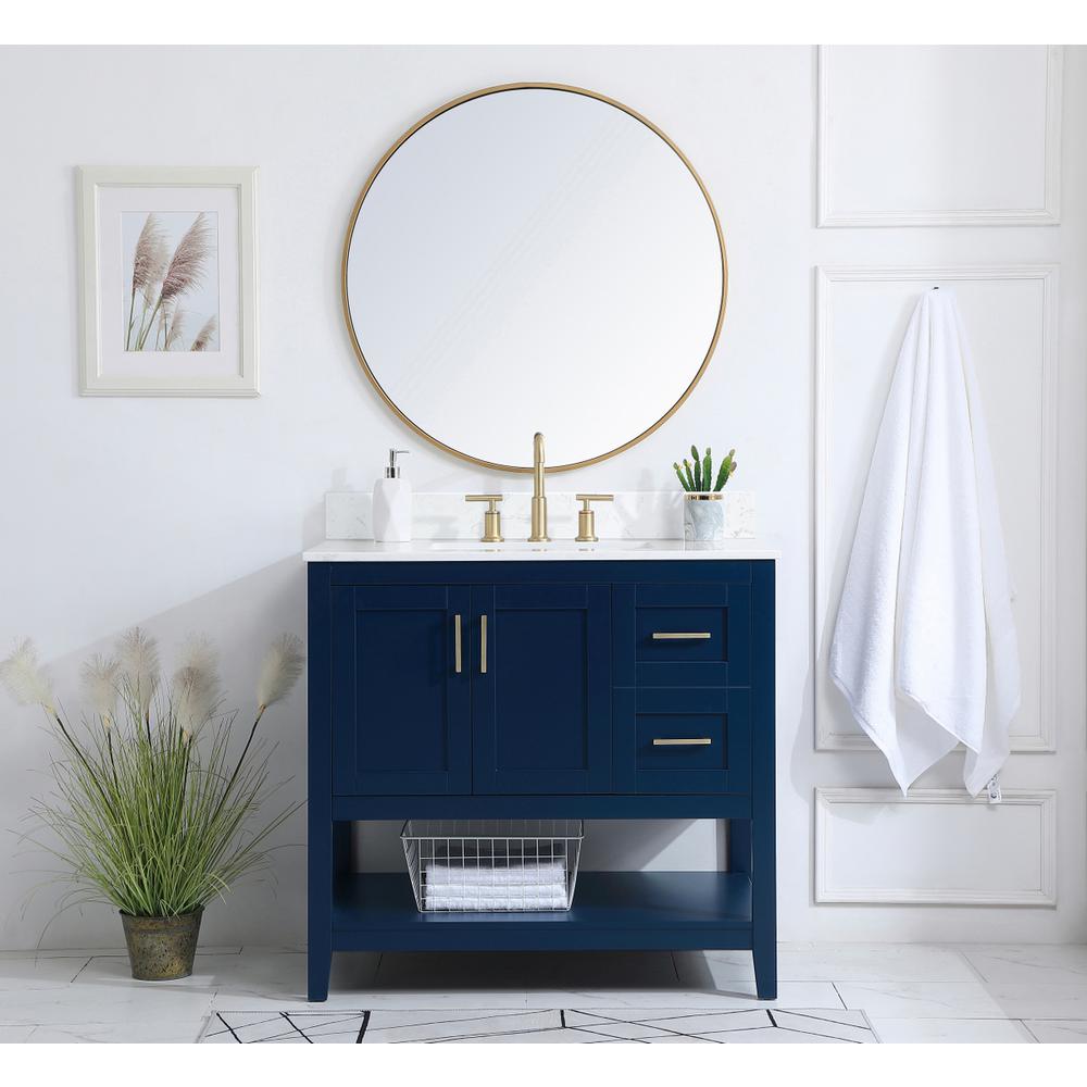 36 inch Single Bathroom Vanity in Blue with Backsplash. Picture 4