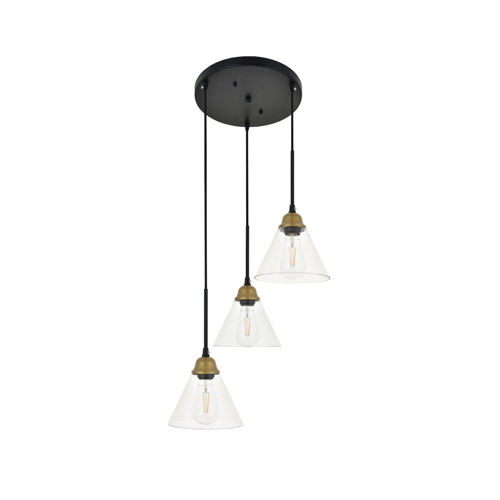 Histoire 3 Light Brass And Black Pendant. Picture 2
