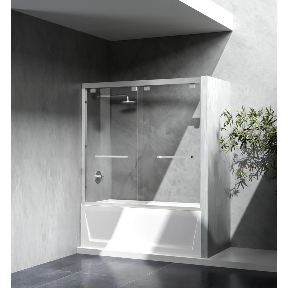 Semi-frameless tub door 60 x 60 Brushed Nickel. Picture 2