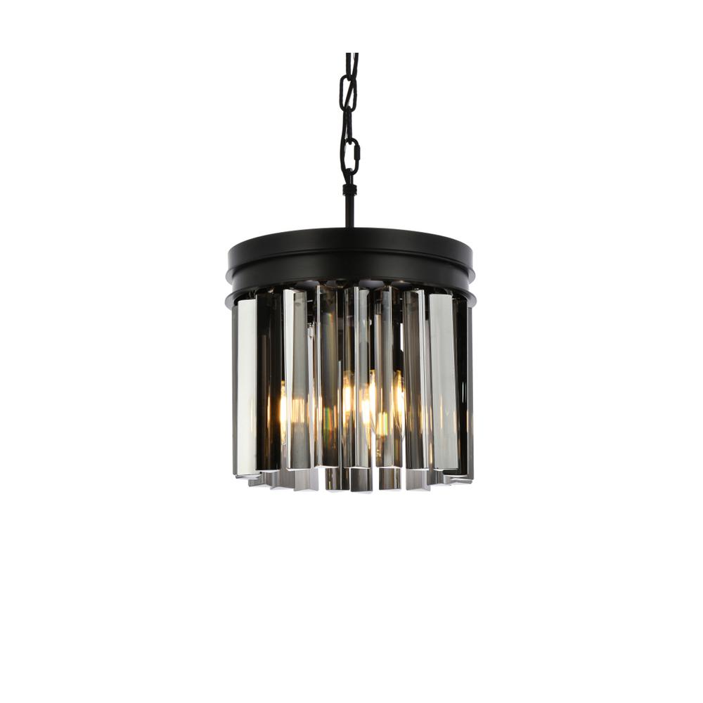 Sydney 3 light Matte Black Pendant Silver Shade (Grey) Royal Cut Crystal. Picture 2