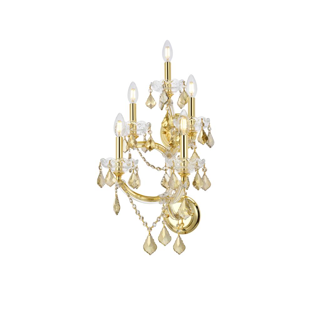 Maria Theresa 5 light Gold Wall Sconce Golden Teak (Smoky) Royal Cut Crystal. Picture 2