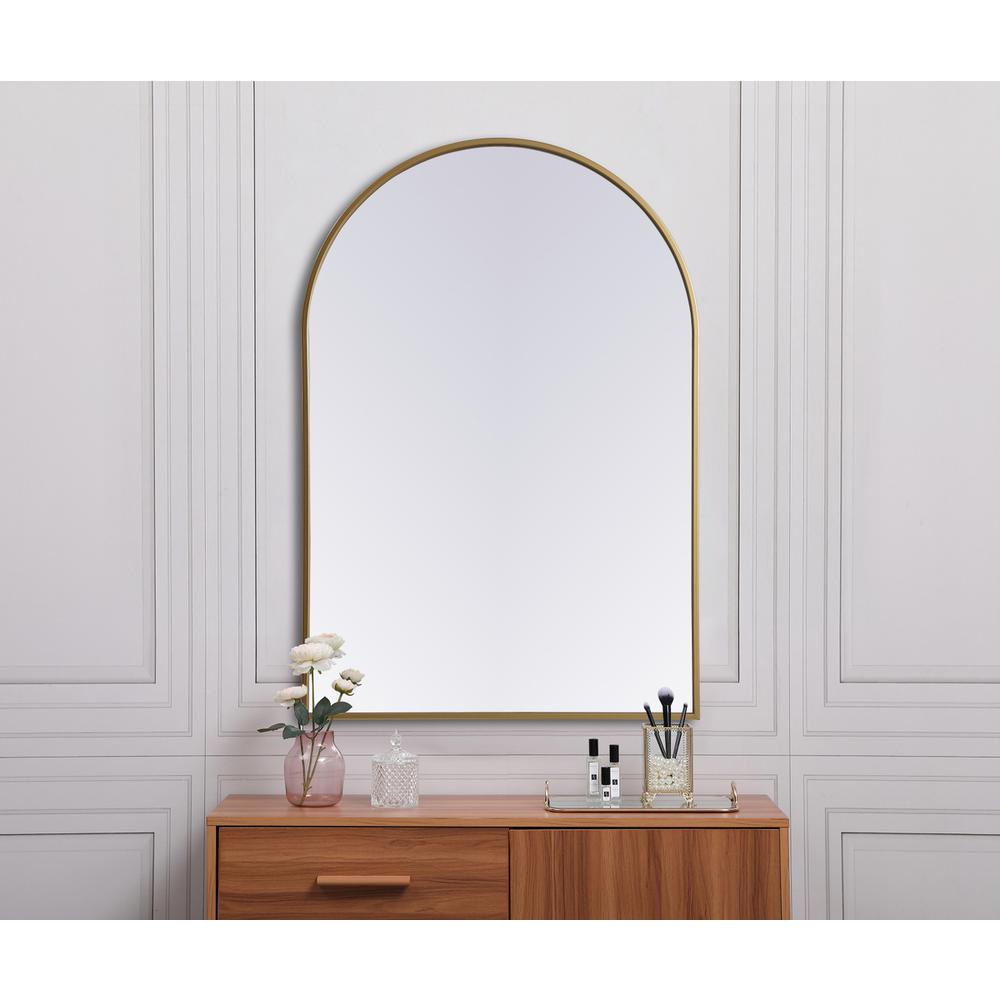 Metal Frame Arch Mirror 27x40 Inch in Brass. Picture 3