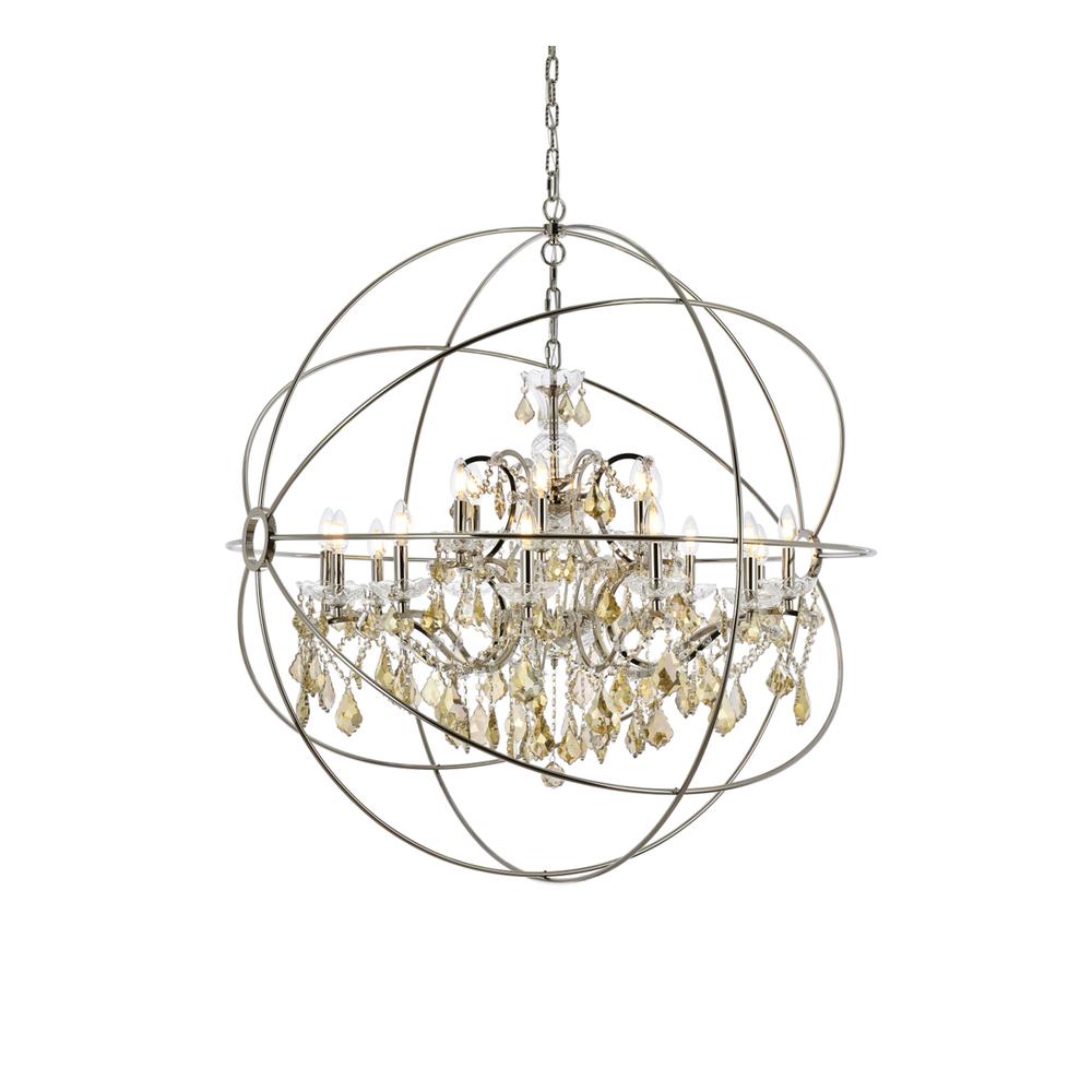Geneva 18 light polished nickel Chandelier Golden Teak (Smoky) Royal Cut crystal. Picture 2