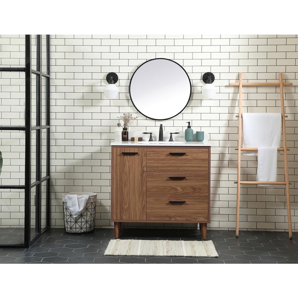 36 inch Single bathroom vanity in walnut brown with backsplash. Picture 4