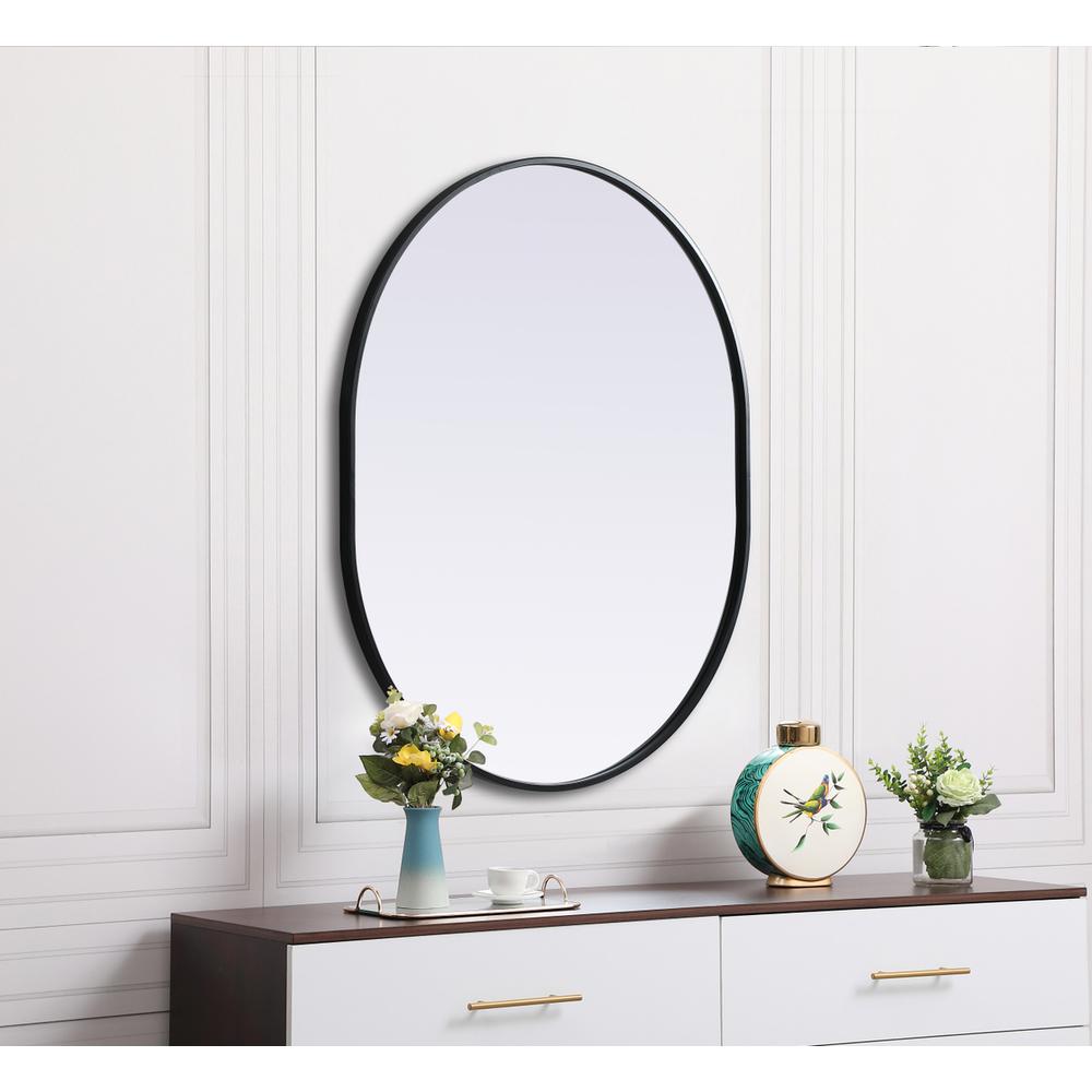 Metal Frame Oval Mirror 30x36 Inch in Black. Picture 4