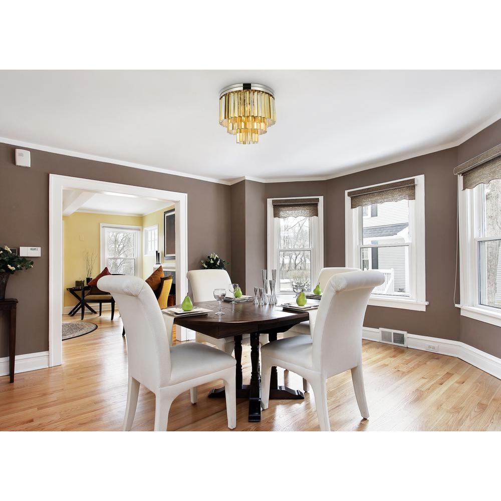Sydney 9 light polished nickel Flush Mount Golden Teak (Smoky) Royal Cut Crystal. Picture 7