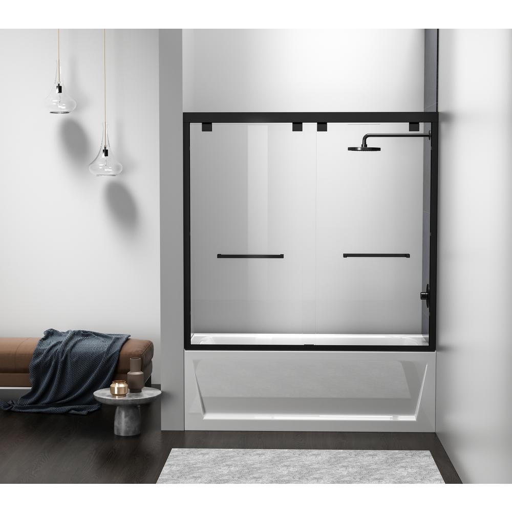 Semi-frameless tub door 60 x 60 Matte Black. Picture 1