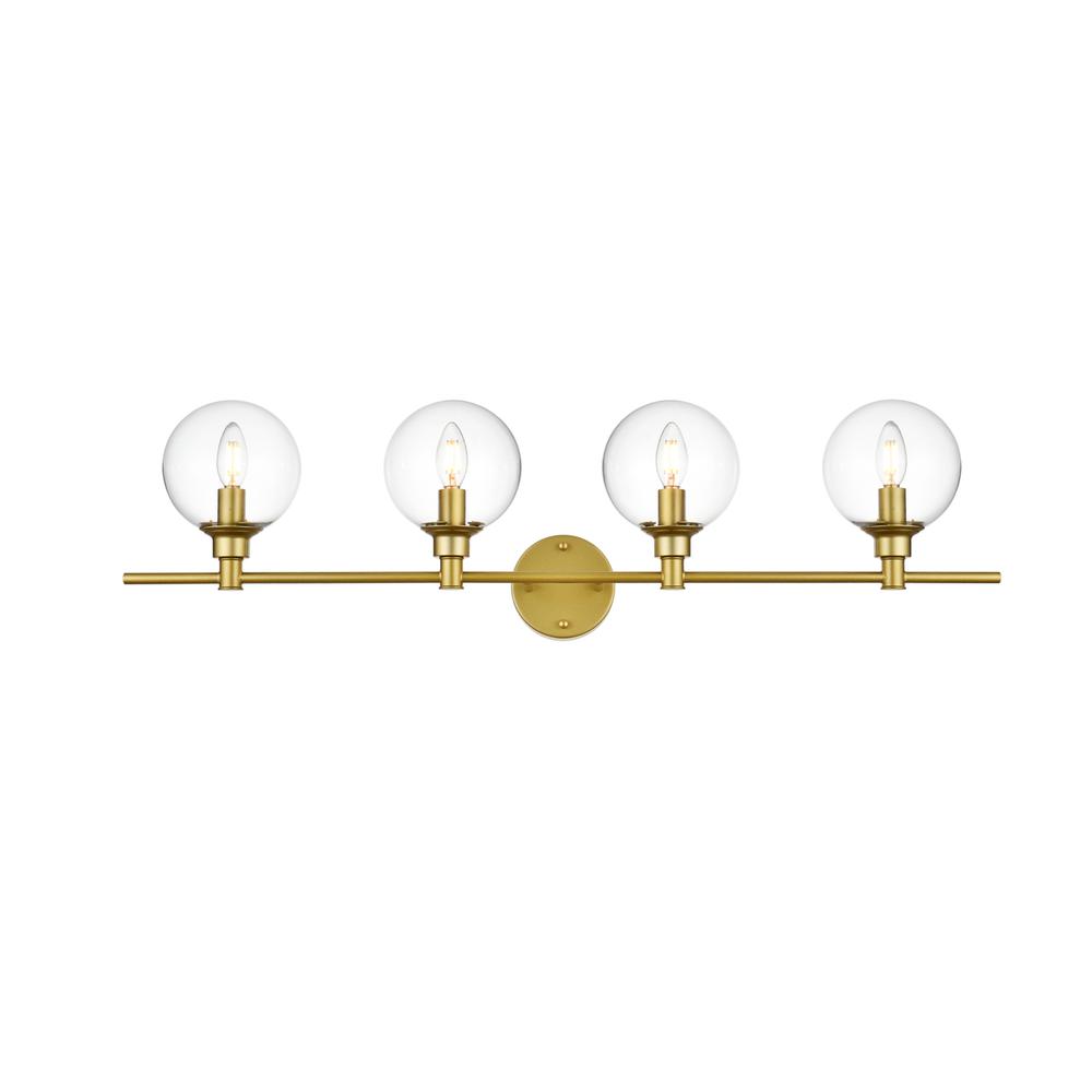 Jaelynn 4 light Brass and Clear Bath Sconce. Picture 1