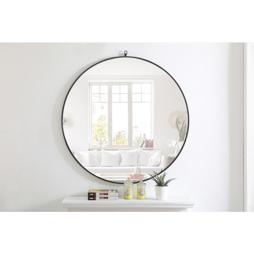Metal frame Round Mirror with decorative hook 42 inch Black finish. Picture 2