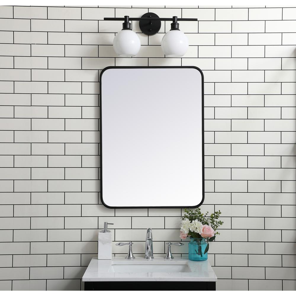 Soft corner metal rectangular mirror 22x30 inch in Black. Picture 9
