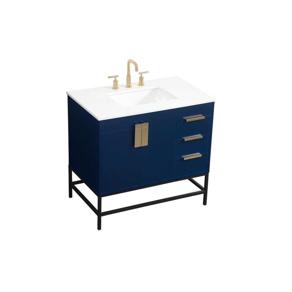 36 inch Single bathroom vanity in blue. Picture 8