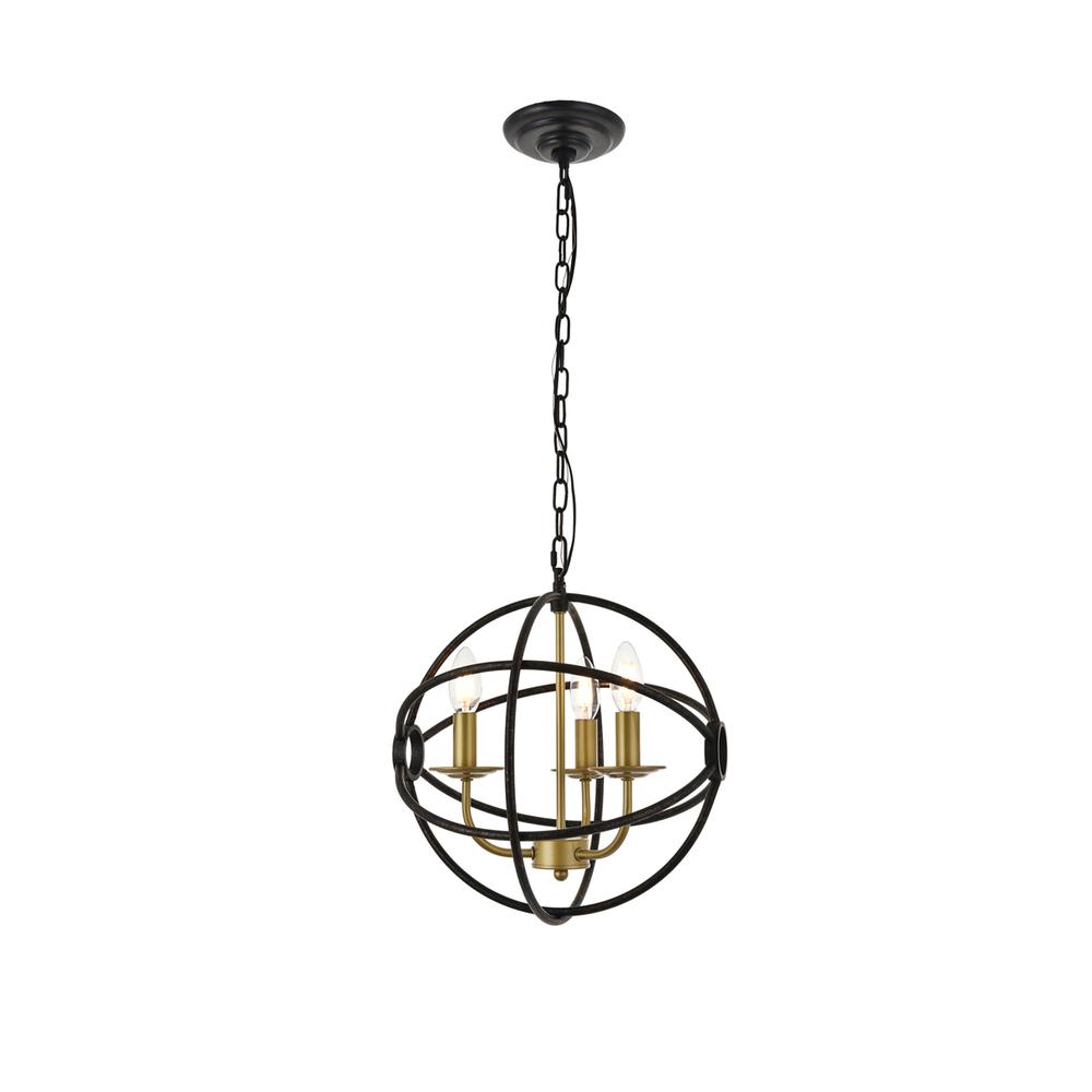 Octavia 3 light Brass and Dark Brown Pendant. Picture 1