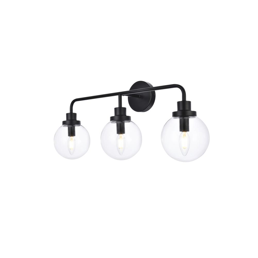 Hanson 3 lights bath sconce in black with clear shade. Picture 2