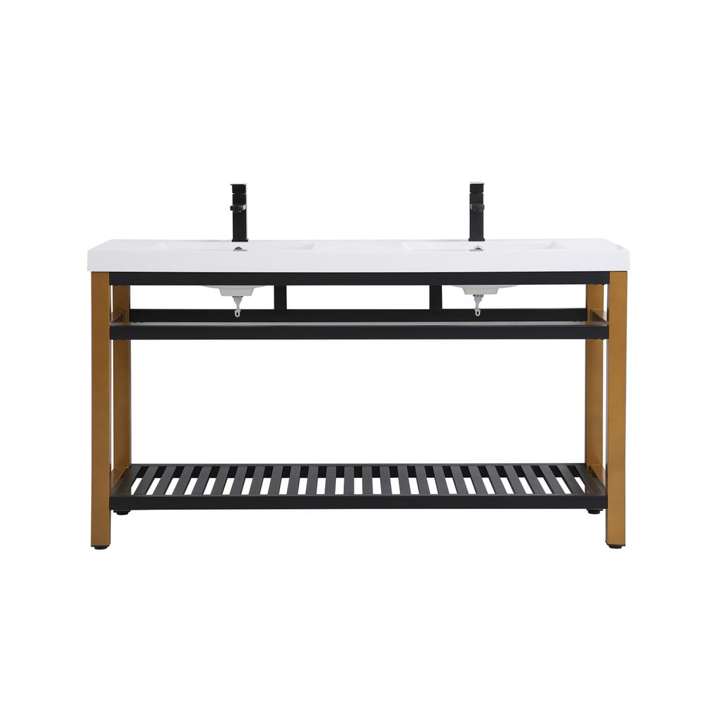 60 inch Double Bathroom Metal Vanity in Golden Black. Picture 1