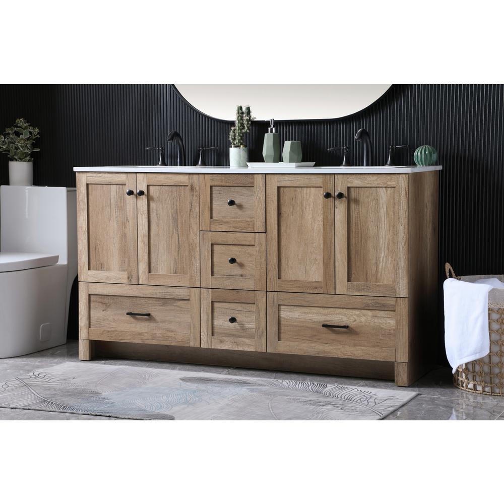 60 Inch Double Bathroom Vanity In Natural Oak. Picture 2
