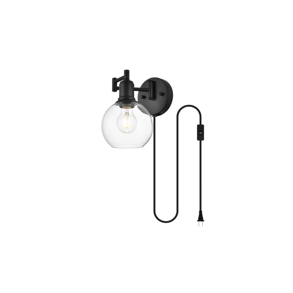 Caspian 1 light Black and Clear swing arm plug in wall sconce. Picture 2