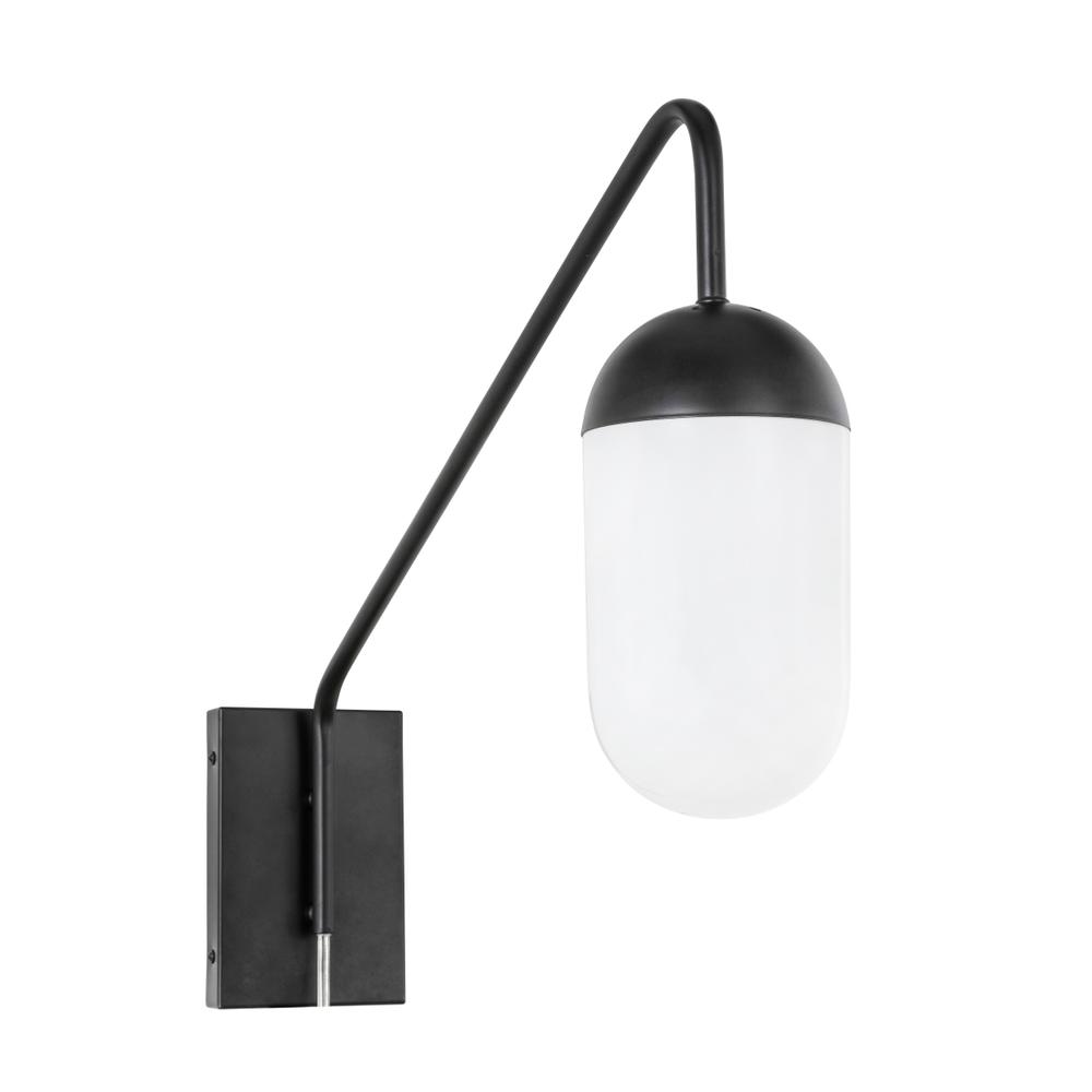 Kace 1 light Black and frosted white glass wall sconce. Picture 5