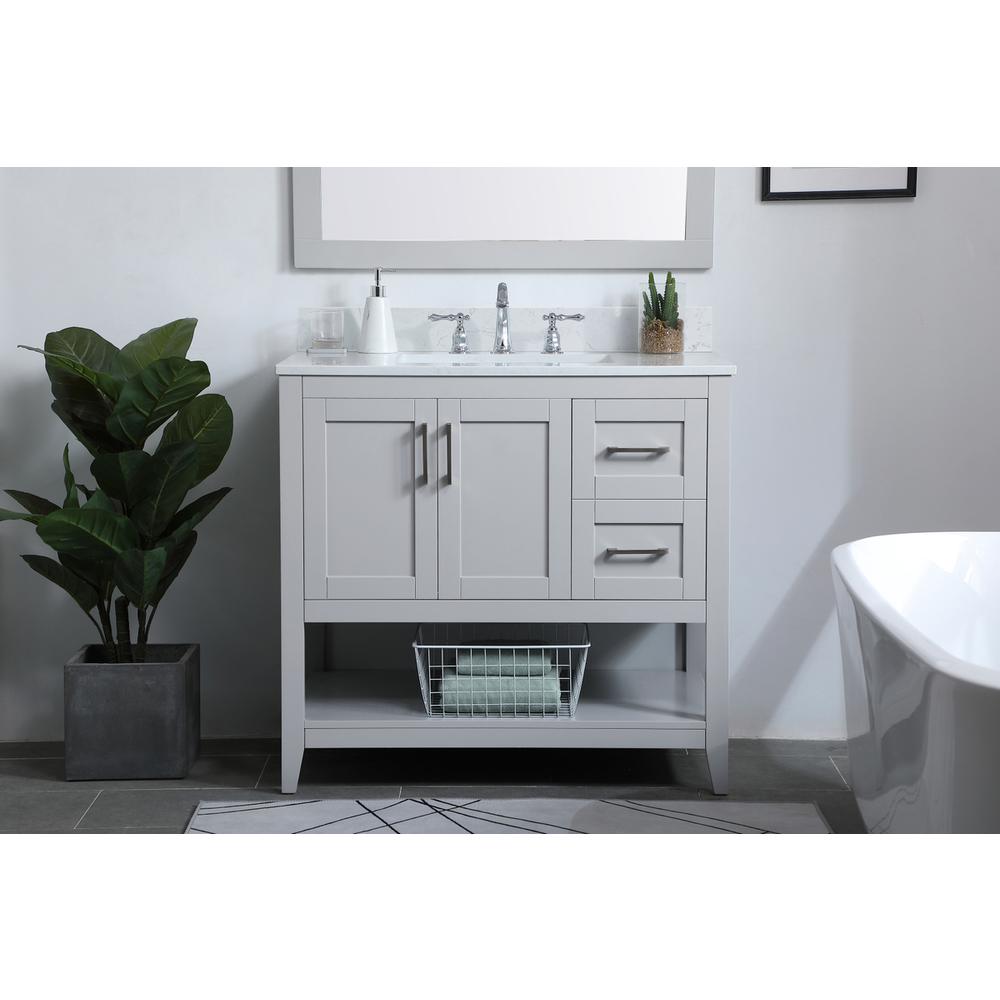 36 inch Single Bathroom Vanity in Grey with Backsplash. Picture 14