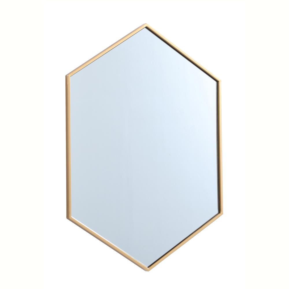 Metal frame hexagon mirror 24 inch in Brass. Picture 4