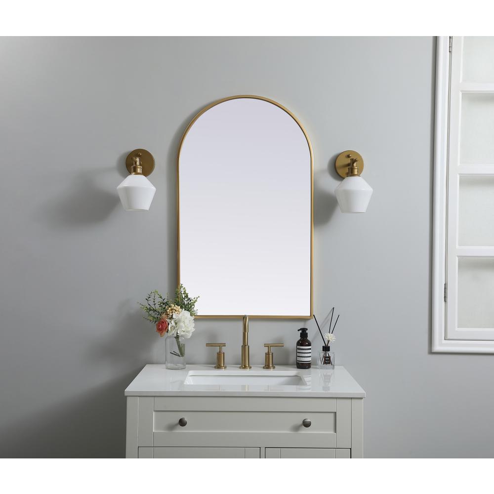 Metal Frame Arch Mirror 22x36 Inch in Brass. Picture 9